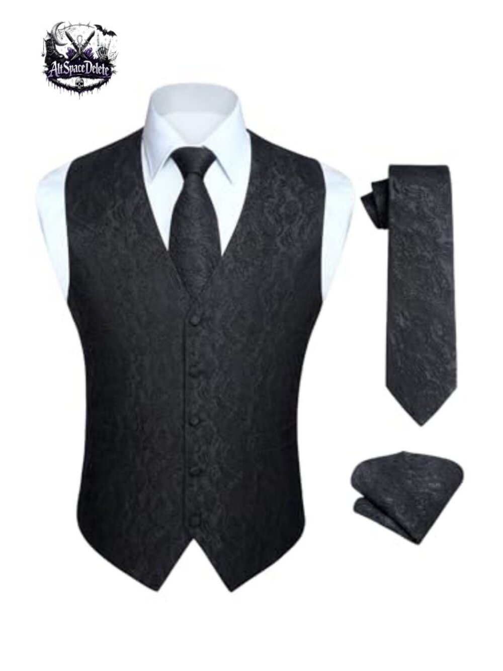 Mens Paisley Jacquard Vest Tie Pocket Square Set Silk Blend Slim Fit Formal